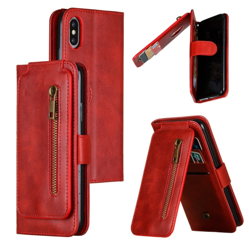 For iPhone X / XS Nine Card Zipper Bag Horizontal Flip Leather Case With Holder & Card Slots & Frame