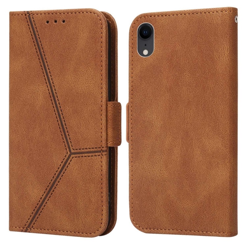 For iPhone XR Embossing Stripe RFID Leather Phone Case