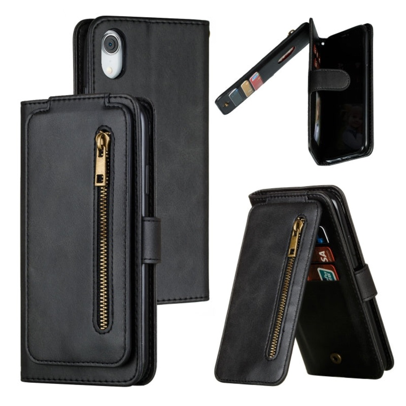 For iPhone XR Nine Card Zipper Bag Horizontal Flip Leather Case With Holder & Card Slots & Frame