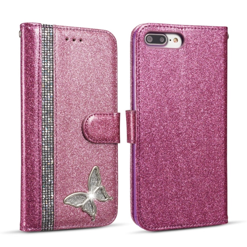 Glitter Powder Butterfly Leather Phone Case For iPhone 7 Plus/8 Plus