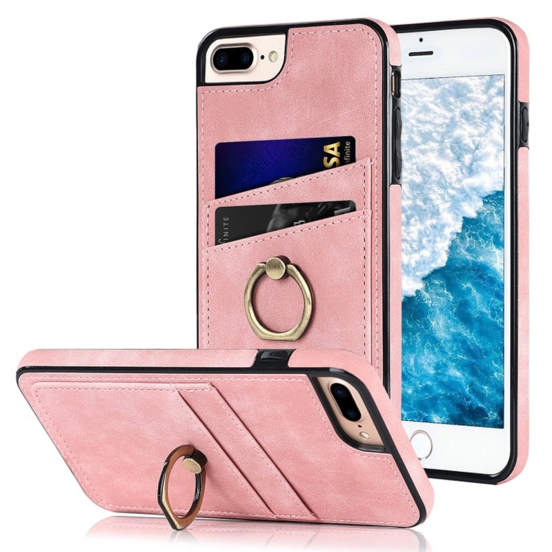 Vintage Patch Leather Phone Case with Ring Holder For iPhone 7 Plus/8 Plus