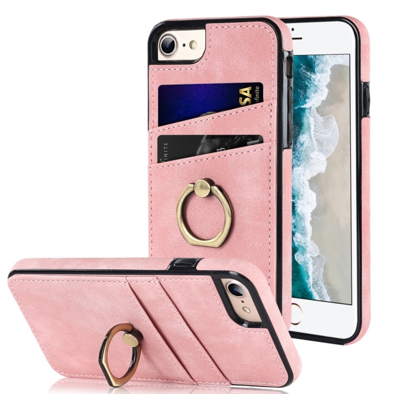 Vintage Patch Leather Phone Case with Ring Holder For iPhone SE 2022 / SE 2020 / 8 / 7