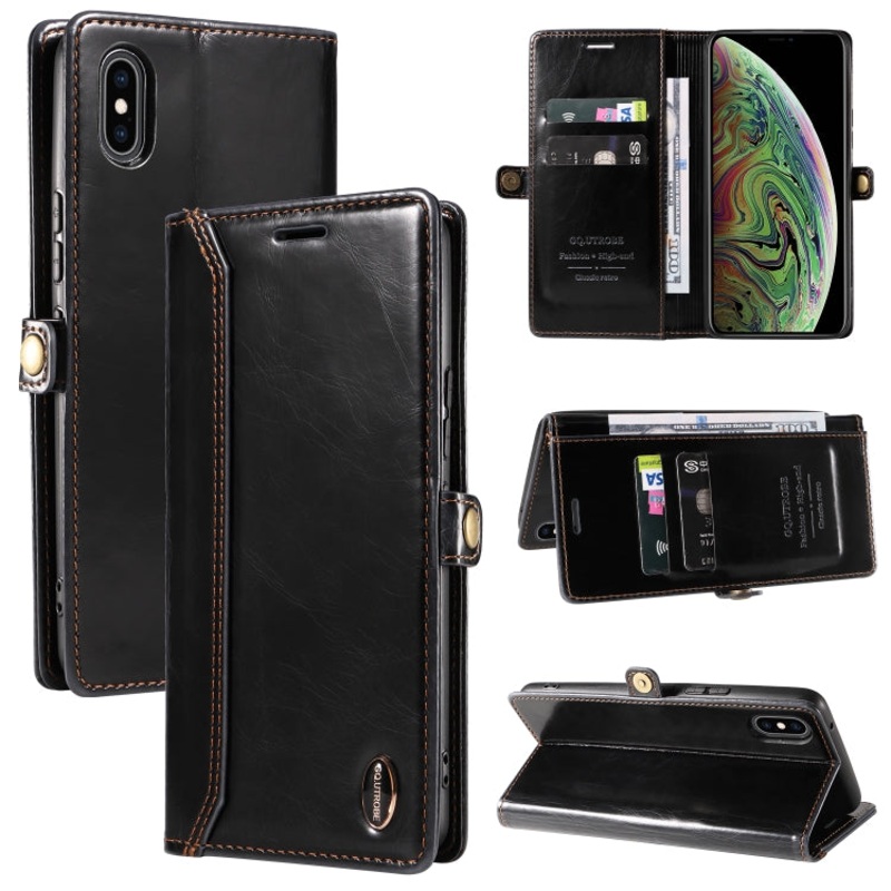For iPhone XS Max GQUTROBE RFID Blocking Oil Wax Leather Case