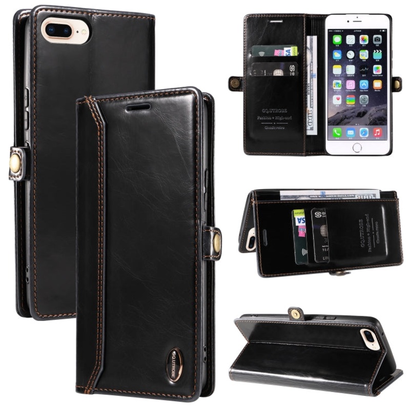 GQUTROBE RFID Blocking Oil Wax Leather Case For iPhone 7 Plus / 8 Plus