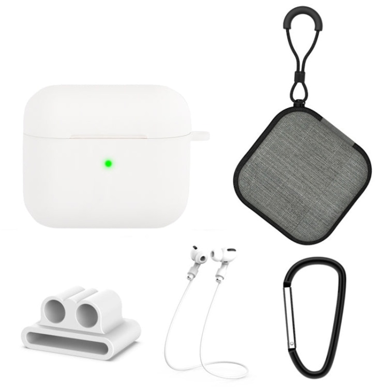 5 in 1 Silicone Earphone Protective Case + Earphone Bag + Earphones Buckle + Hook + Anti-lost Rope Set For AirPods 3