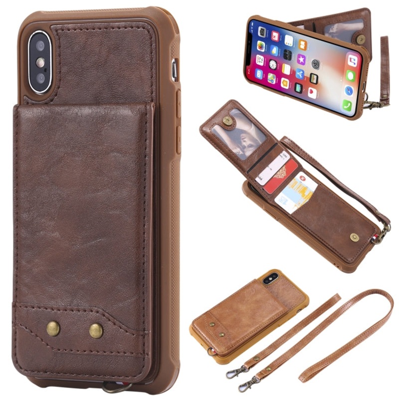 For iPhone X / XS Vertical Flip Shockproof Leather Protective Case with Long Rope, Support Card Slots & Bracket & Photo Holder & Wallet Function