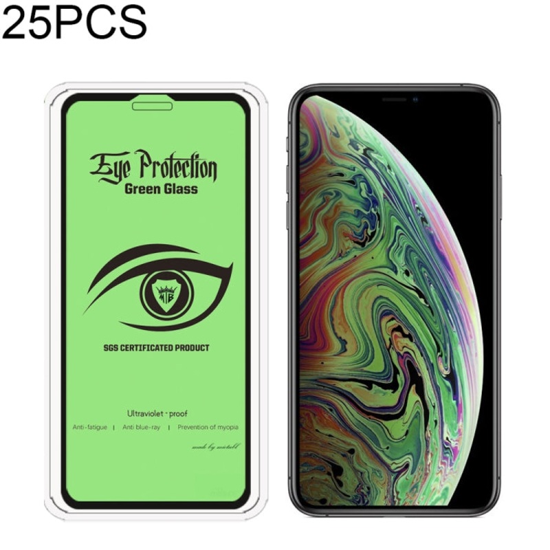For iPhone XS Max 25pcs MIETUBL 9H Hardness Eye-caring Anti-glare Green Light Tempered Glass Film