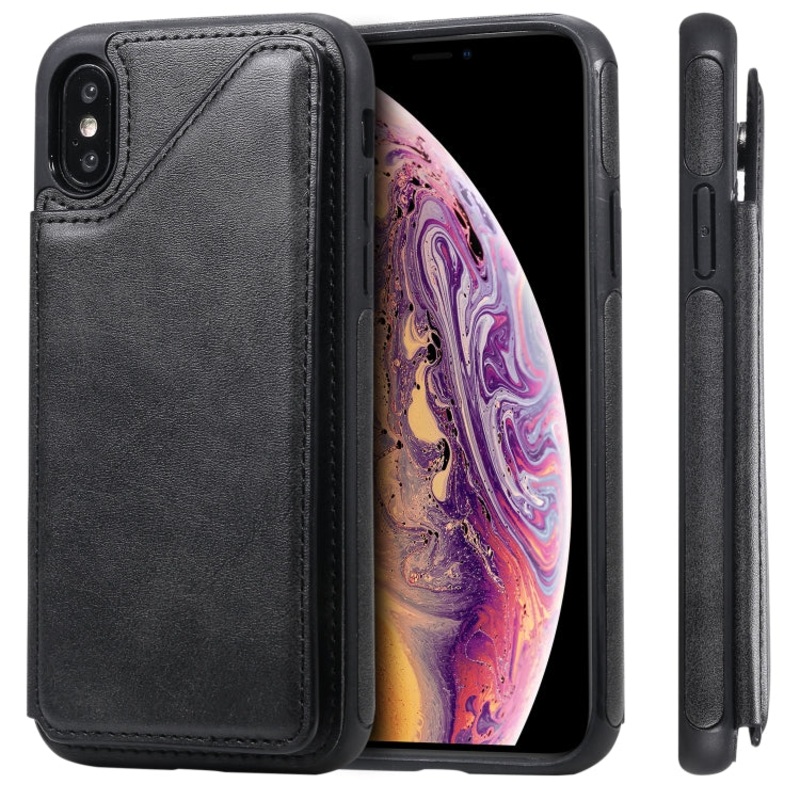 For iPhone XS Shockproof Calf Texture Protective Case with Holder & Card Slots & Frame
