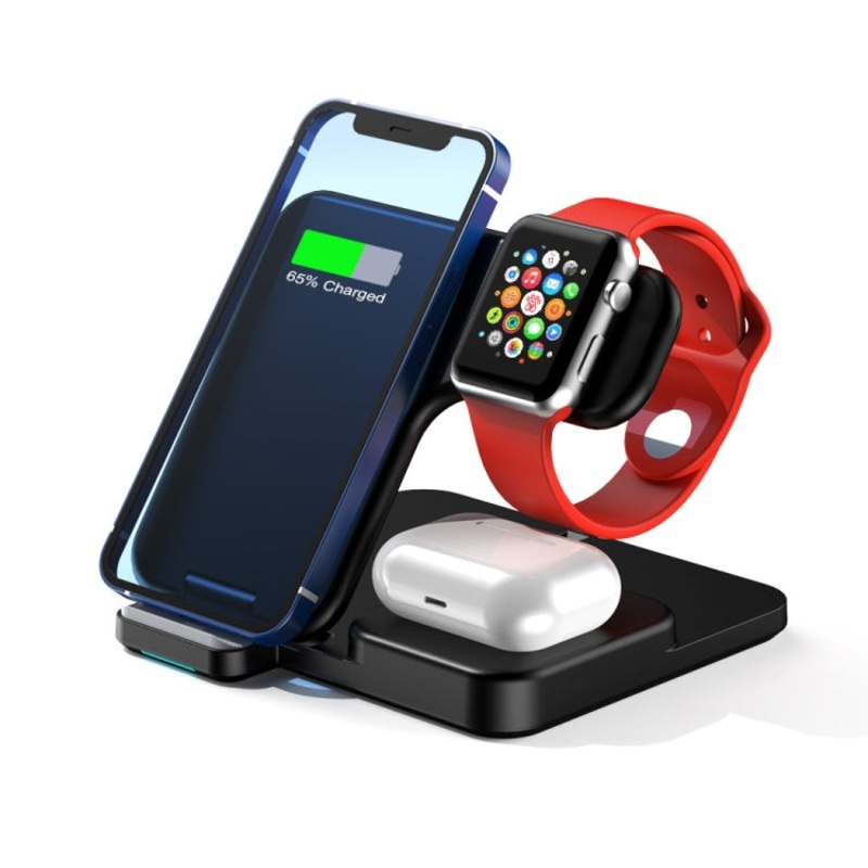 W10 3 in 1 15W Max Portable Folding Wireless Charger For Mobile Phones & iWatch & AirPods