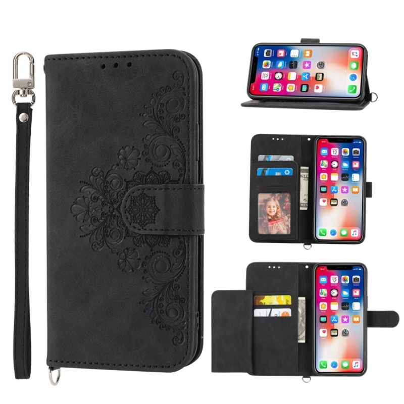 For iPhone XS / X Skin-feel Flowers Embossed Wallet Leather Phone Case