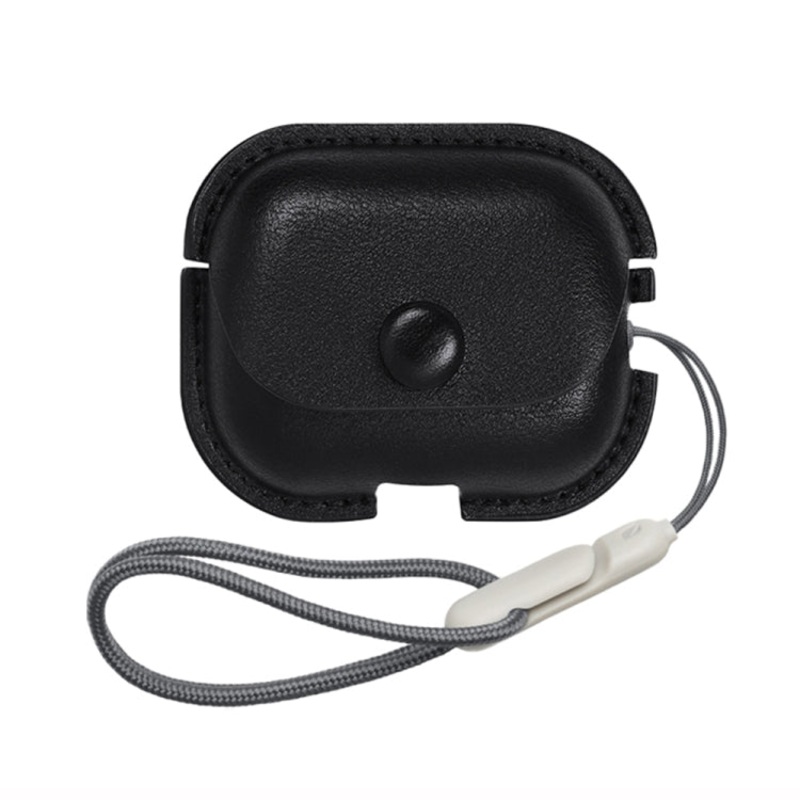 For AirPods Pro 2 Litchi Texture PU Leather Earphone Protective Case with Lanyard