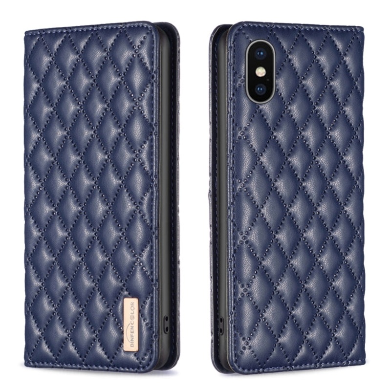 For iPhone XS / X Diamond Lattice Magnetic Leather Flip Phone Case