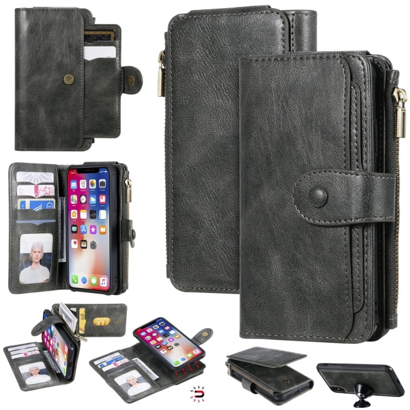 For iPhone X / XS Multifunctional Retro Detachable Magnetic Horizontal Flip Leather Case with Card Slots & Holder & Wallet & Photo Frame
