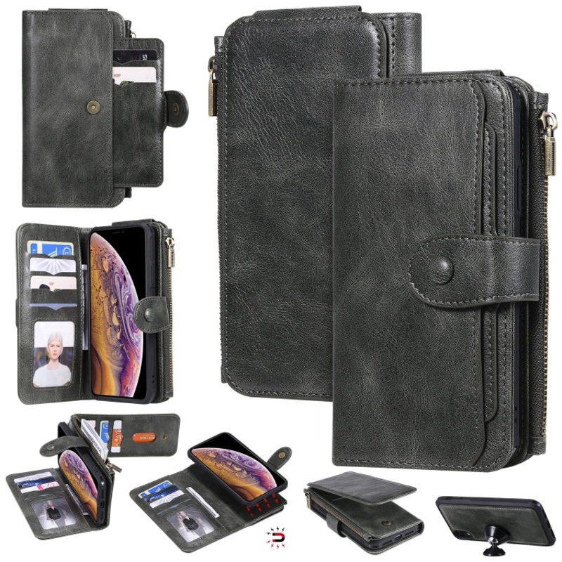 For iPhone XR Multifunctional Retro Detachable Magnetic Horizontal Flip Leather Case with Card Slots & Holder & Wallet & Photo Frame