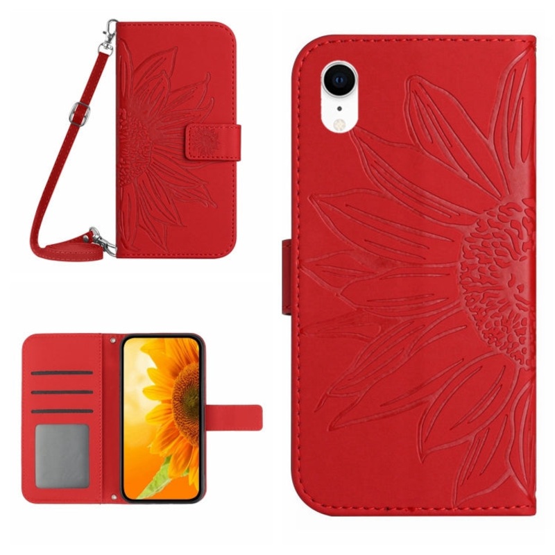 For iPhone XR Skin Feel Sun Flower Pattern Flip Leather Phone Case with Lanyard