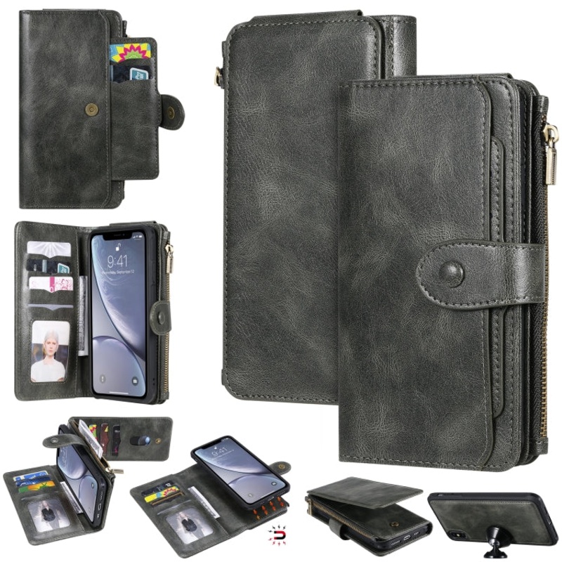 For iPhone XS Max Multifunctional Retro Detachable Magnetic Horizontal Flip Leather Case with Card Slots & Holder & Wallet & Photo Frame