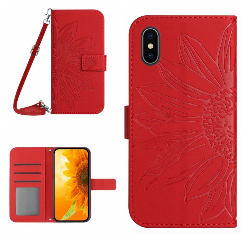 For iPhone XS Max Skin Feel Sun Flower Pattern Flip Leather Phone Case with Lanyard
