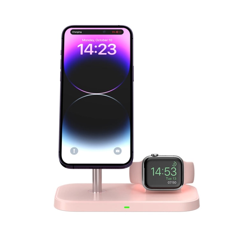 WA21 2 in 1 Magnetic Wireless Charger Phone Holder for iPhone 12 / 13 / 14 / 15 Series Phones & AirPods(Pink)