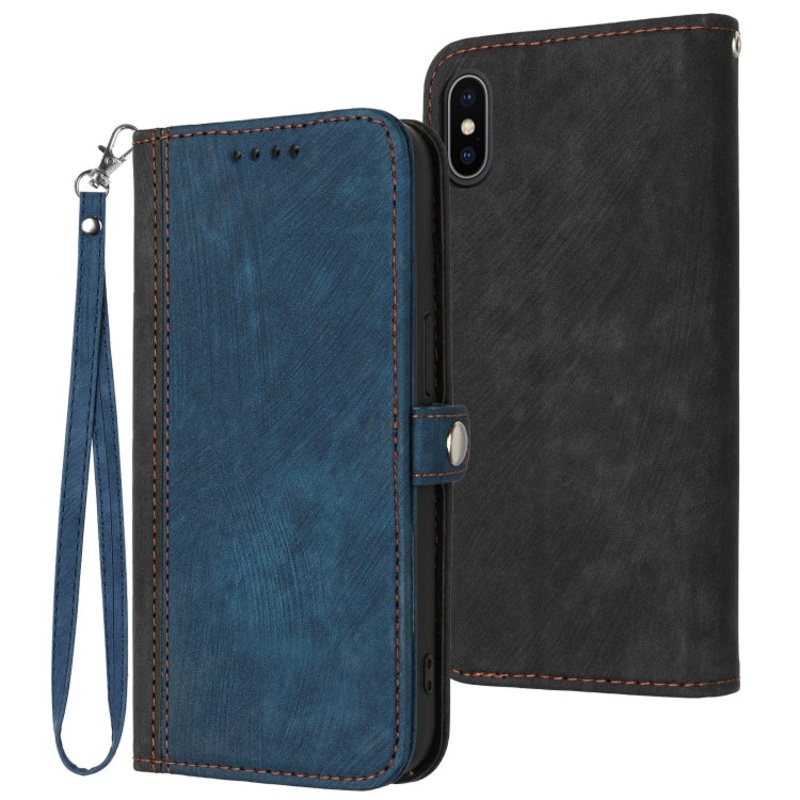 For iPhone XS Max Side Buckle Double Fold Hand Strap Leather Phone Case