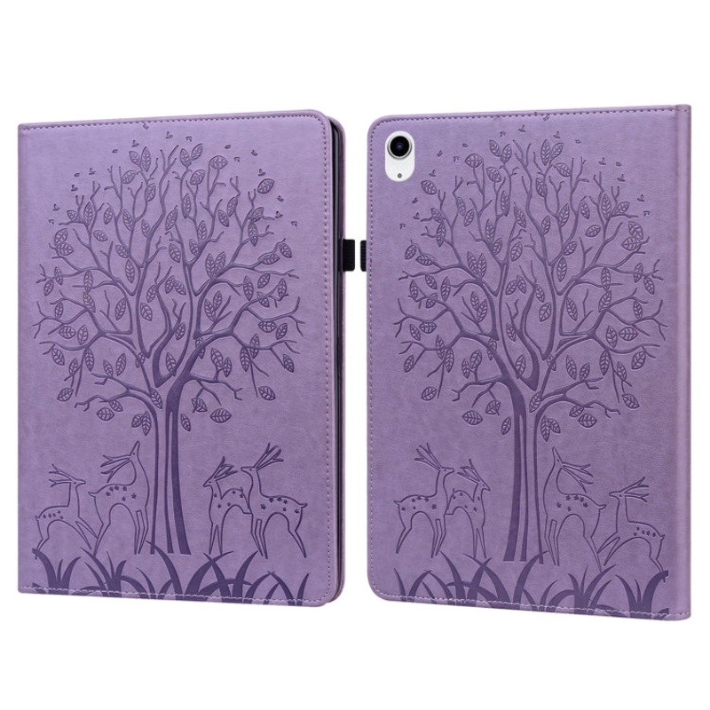 For iPad 10th Gen 10.9 2022 Tree & Deer Embossed Leather Tablet Case