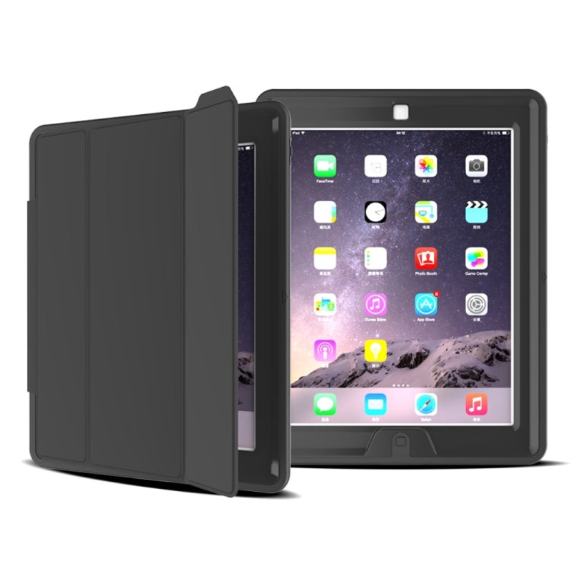 For iPad 2 / 3 / 4 TPU + PC + PU Leather Case with Three-folding Holder & Sleep / Wake-up Function