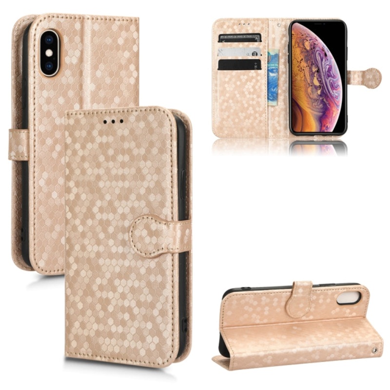 For iPhone XS Max Honeycomb Dot Texture Leather Phone Case