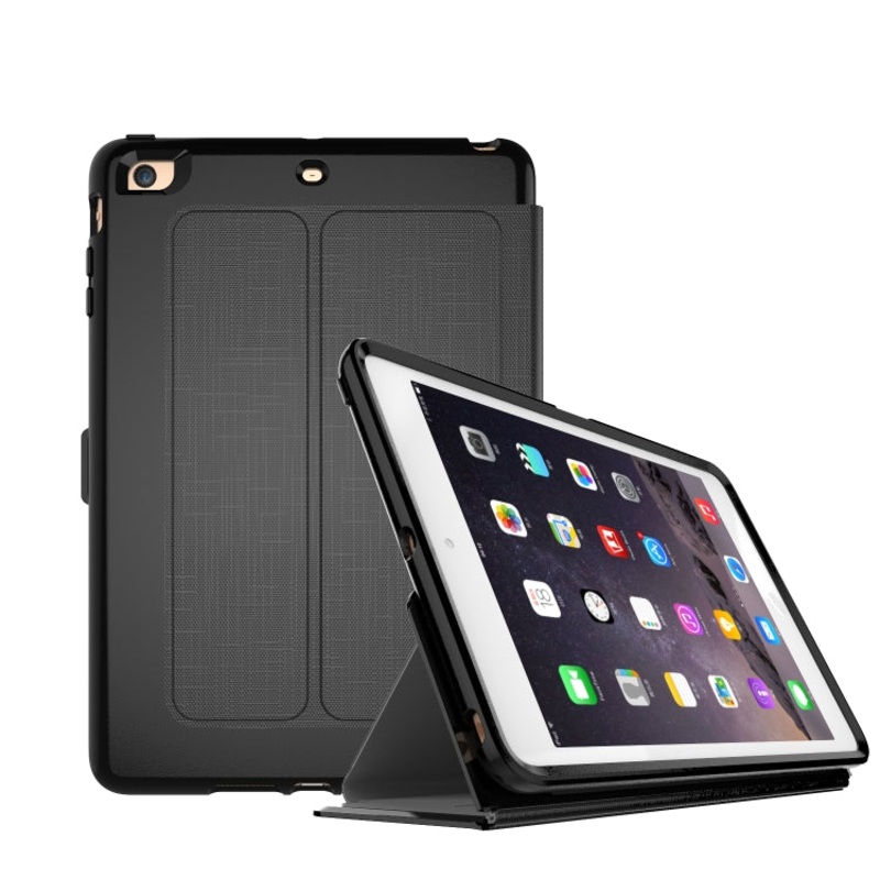 For iPad mini 1/ 2 / 3 PC + TPU Silk Texture Horizontal Flip Smart Covers with Holder