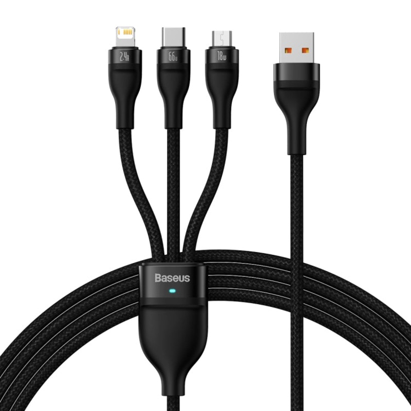 Baseus Flash Series II 3 in 1 66W USB Fast Charging Data Cable, Length: 1.2m