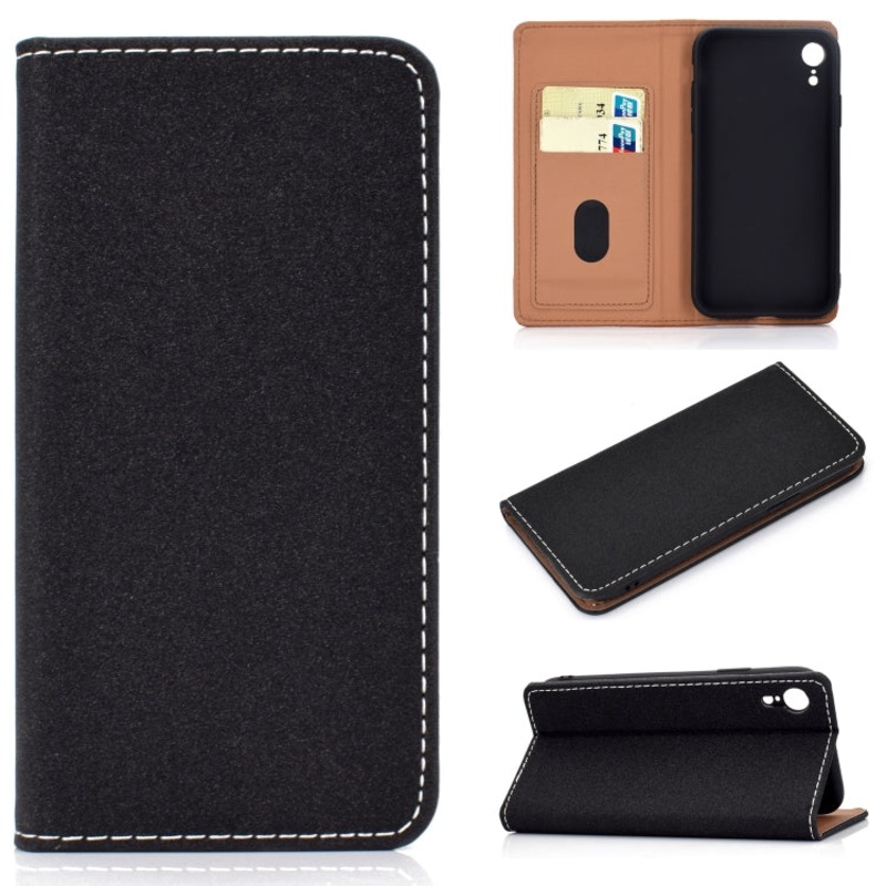 For iPhone XR Solid Color Frosted Magnetic Horizontal Flip Leather Case with Card Slots & Holder