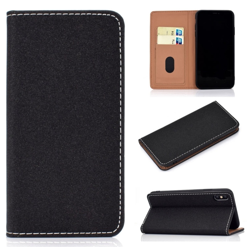 For iPhone XS Max Solid Color Frosted Magnetic Horizontal Flip Leather Case with Card Slots & Holder