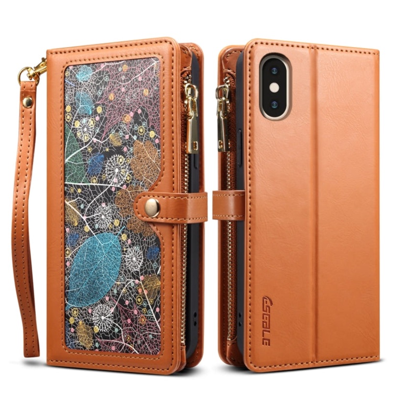 For iPhone XS / X ESEBLE Star Series Lanyard Zipper Wallet RFID Leather Case
