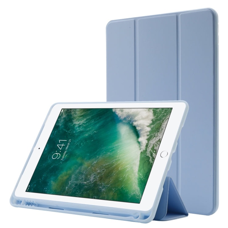 Skin Feel Pen Holder Tri-fold Tablet Leather Case For iPad 10.2 2019 / iPad 10.2 2020 / iPad Air 3 / iPad Pro 10.5