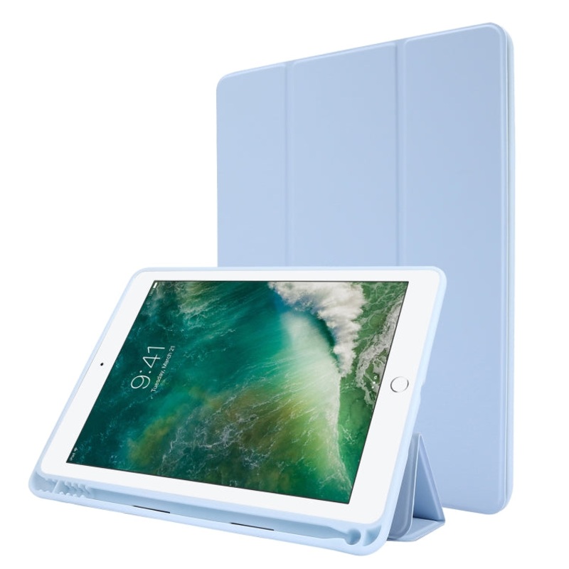 Skin Feel Pen Holder Tri-fold Tablet Leather Case For iPad Air 2 / Air / 9.7 2018 / 9.7 2017