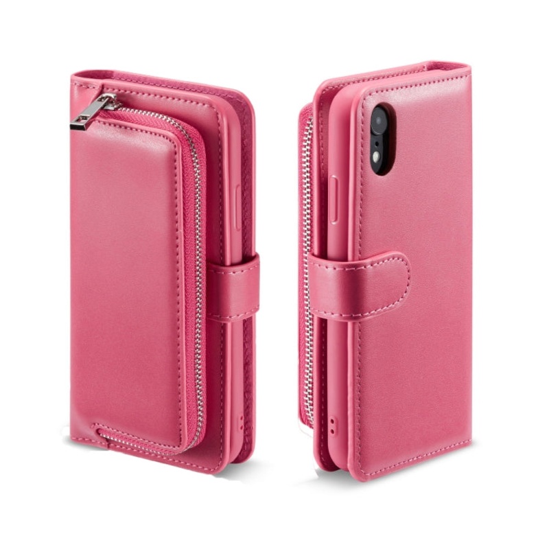 For iPhone X Plain Texture Zipper Horizontal Flip Leather Case with Card Slots & Wallet Function