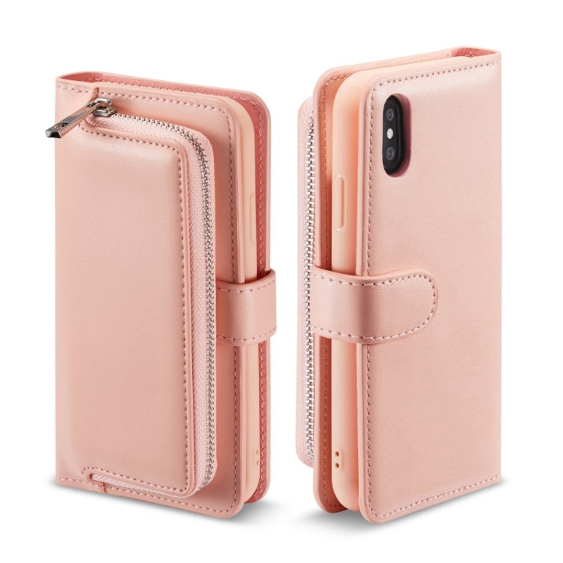 For iPhone XS Max Plain Texture Zipper Horizontal Flip Leather Case with Card Slots & Wallet Function