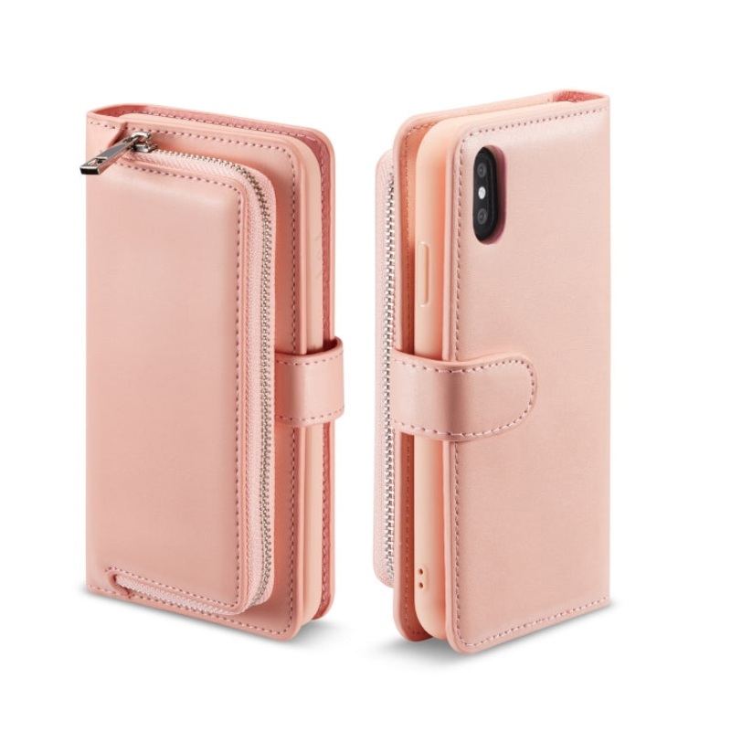 For iPhone XS Plain Texture Zipper Horizontal Flip Leather Case with Card Slots & Wallet Function