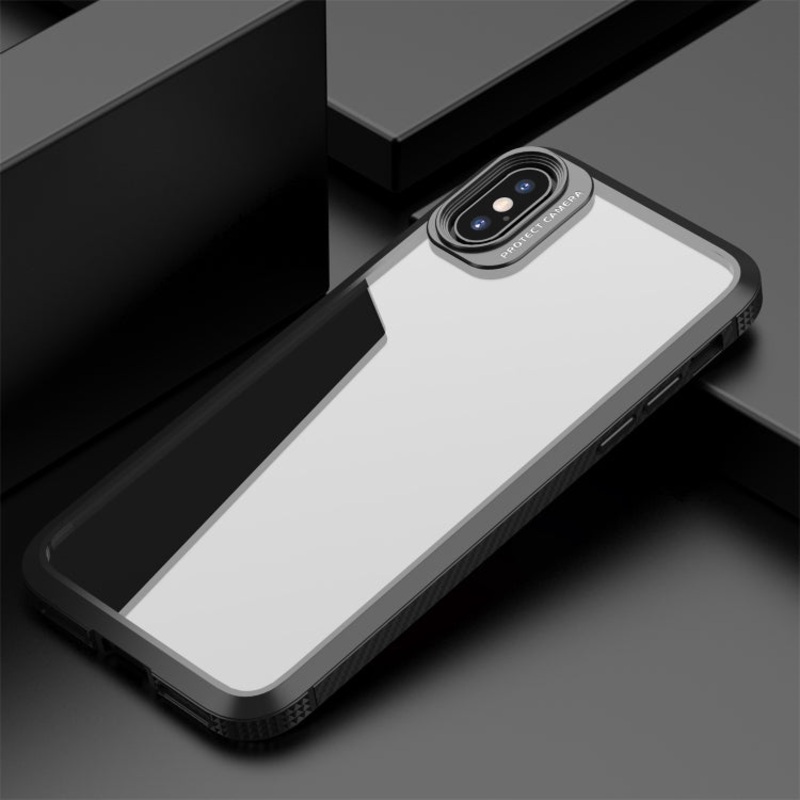 For iPhone XS Max MG Series Carbon Fiber TPU + Clear PC Four-corner Airbag Shockproof Case