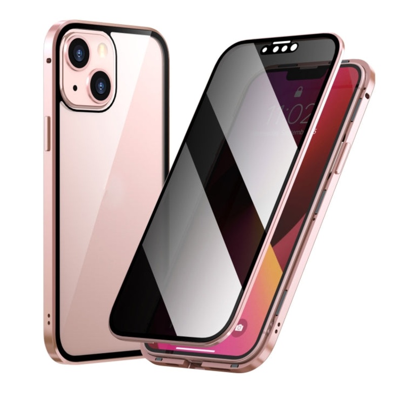For iPhone 13 Anti-peeping Magnetic Metal Frame Double-sided Tempered Glass Phone Case