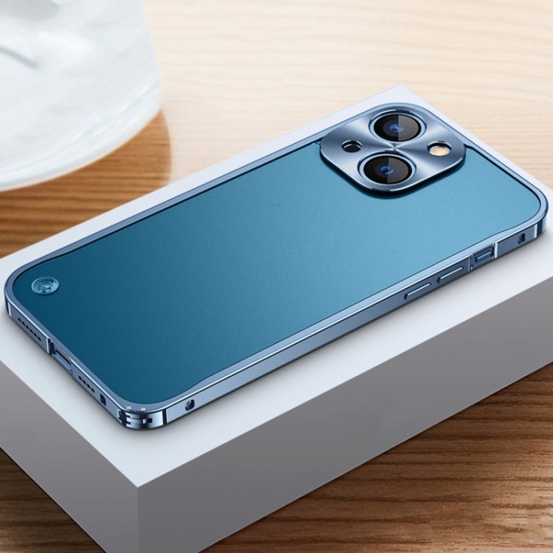 For iPhone 14 Plus Metal Frame + Frosted PC Phone Case