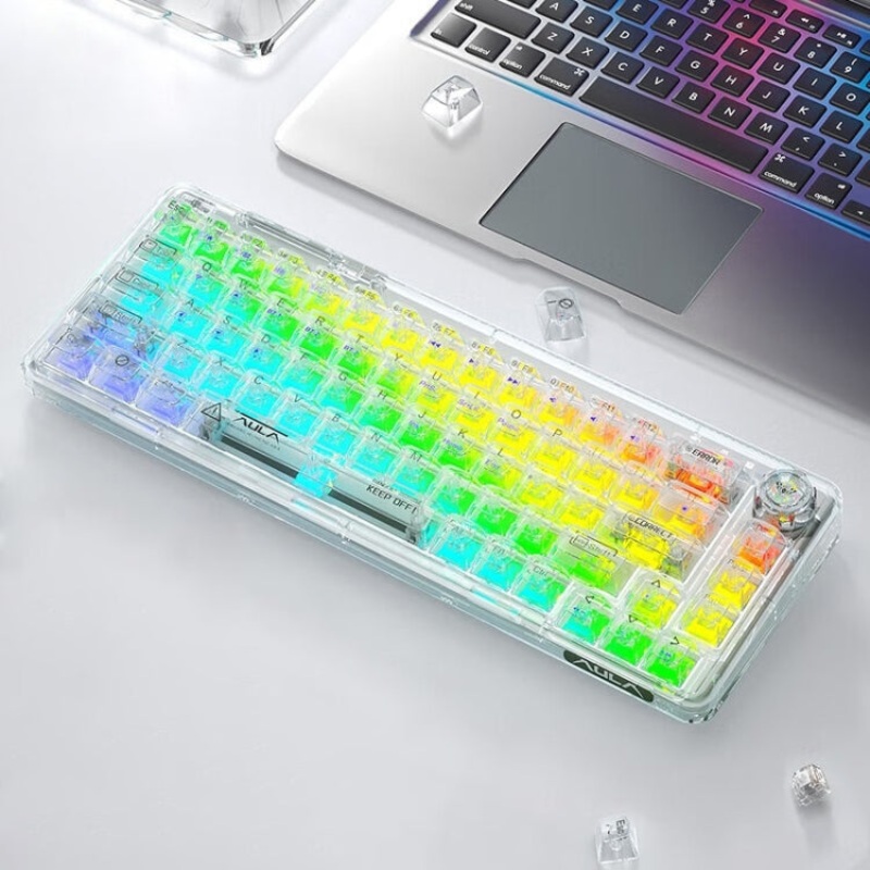 AULA F68 Transparent Customized Wired/Wireless/Bluetooth Three Model RGB Pluggable Mechanical Keyboard