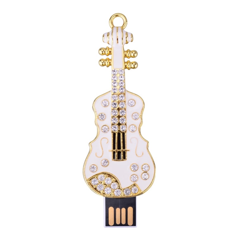 128GB Crystal Diamond Guitar Shape USB Flash Drive U Disk(White)