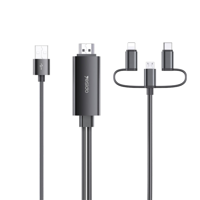 Yesido HM05 3 in 1 8 Pin / Micro USB / USB-C to HDMI Adapter Cable, Length:1.8m