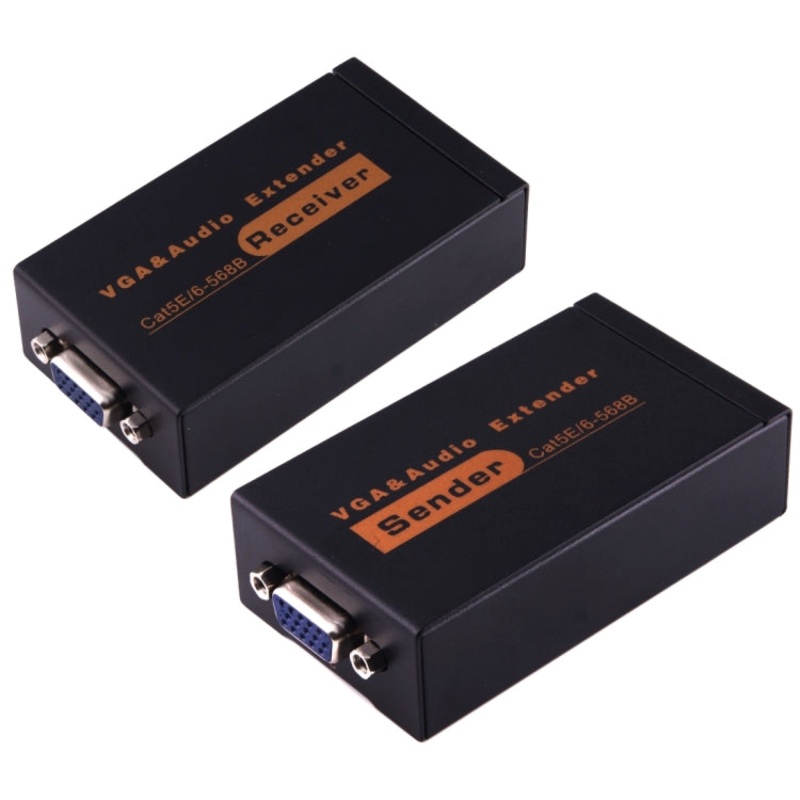 VGA & Audio Extender 1920×1440 HD 100m Cat5e / 6-568B Network Cable Sender Receiver Adapter(Black)