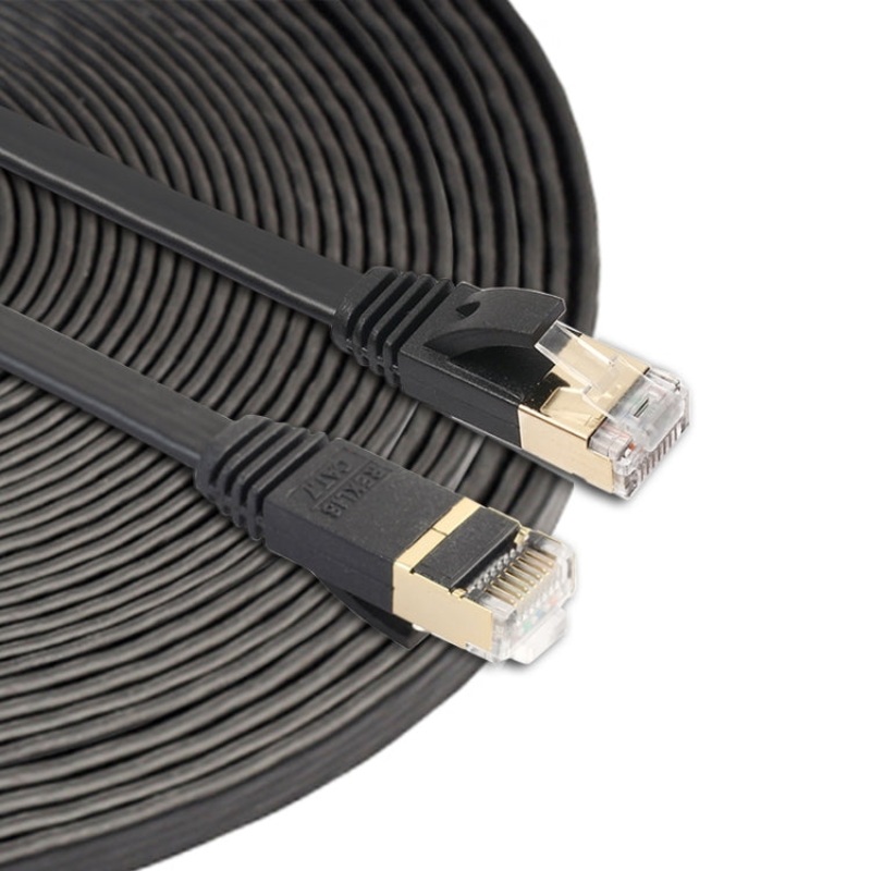 15m CAT7 10 Gigabit Ethernet Ultra Flat Patch Cable for Modem Router LAN Network – Built with Shielded RJ45 Connectors (Black)