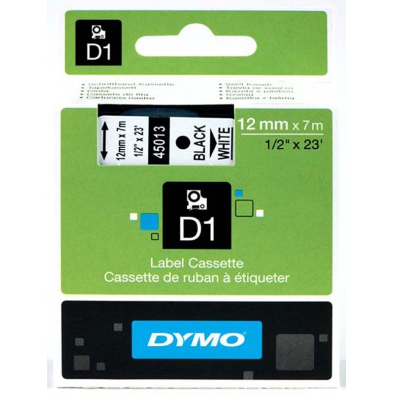 S0720530 – Dymo 45013 D1 Tape 12mm Black on White