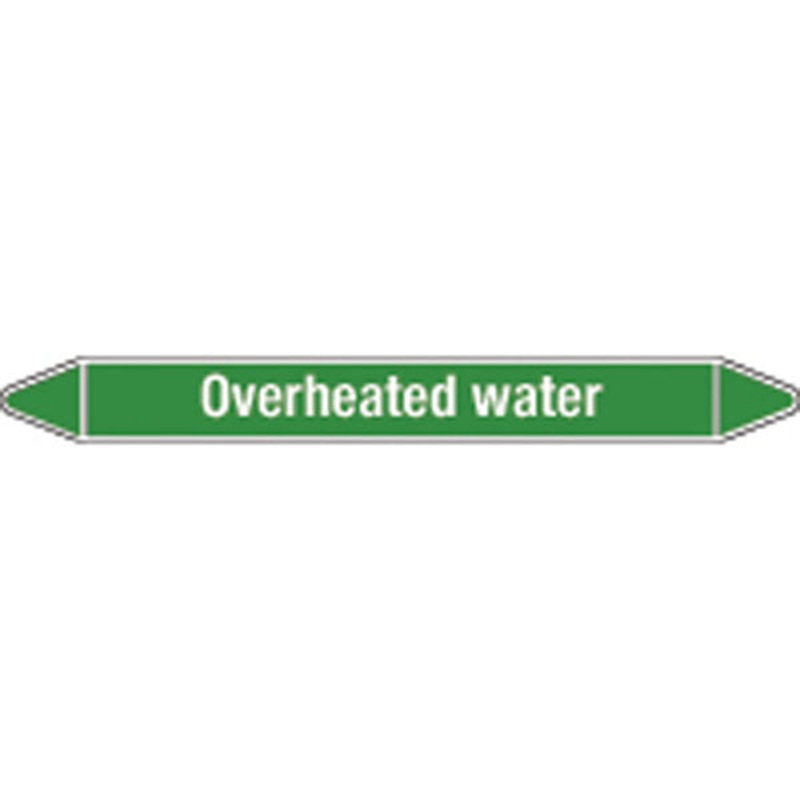 N009365 Brady White on Green Overheated water Clp Pipe Marker On Card
