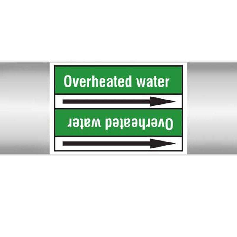 N009372 Brady White on Green Overheated water Clp Pipe Marker On Roll