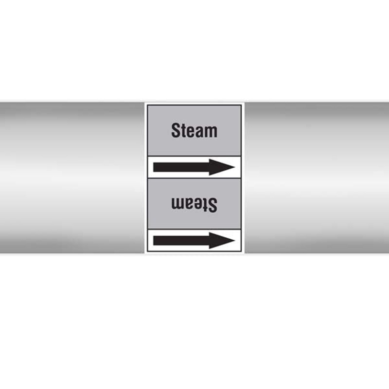 N009454 Brady Black on Grey Steam Clp Pipe Marker On Roll
