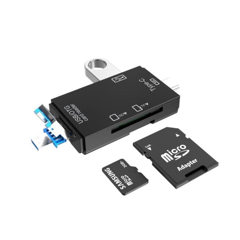 2 PCS Type-C & Micro USB & USB 2.0 3 in 1 Ports Multi-function Card Reader, Support U Disk / TF / SD