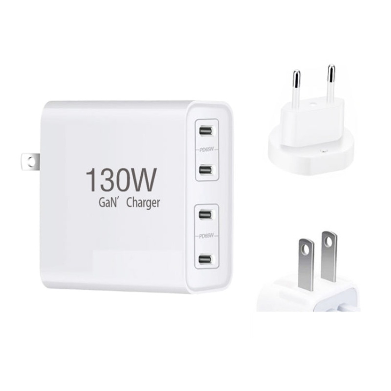 GaN130W 4-Port USB-C PD65W / PD30W Multi Port Type-C Charger for Notebook Series, EU / US Plug